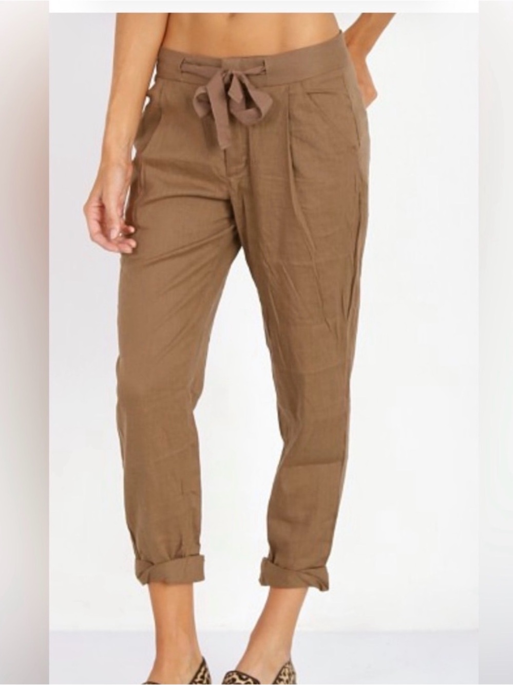 Free People Linen Blend Free Cropped Tie Pant Black Sz 10 - Picture 12 of 12
